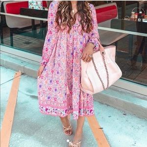 Pink long sleeve cover up maxi dress